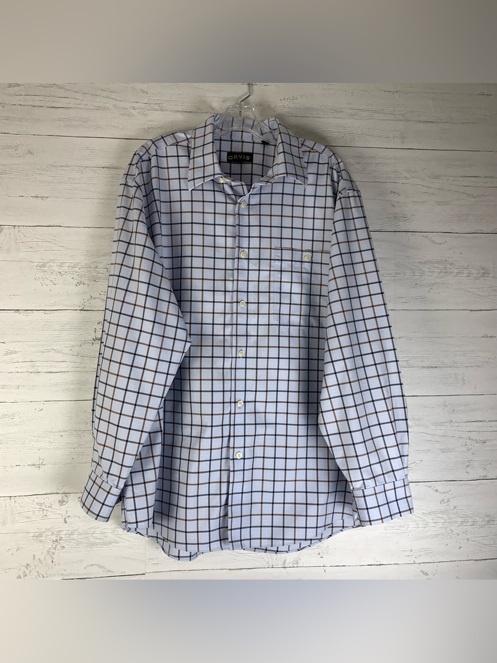 Orvis Button Down Shirt Men’s XL Cotton Comfort Blue Plaid Long Sleeve READ